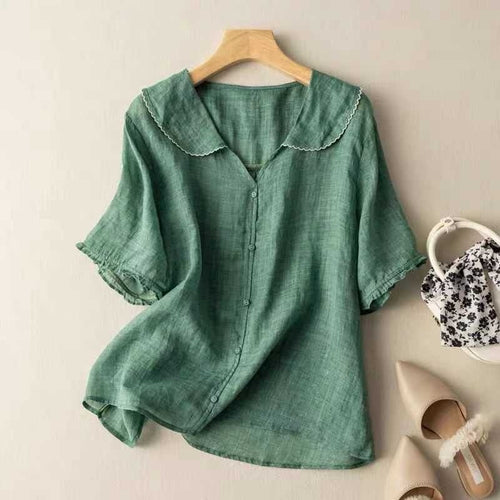 Prairie Doll-Collar Linen Blouse