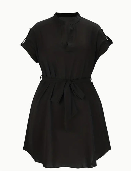 Bow-Tie Belted V-Neck Dress