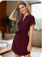 Bow-Tie Belted V-Neck Dress