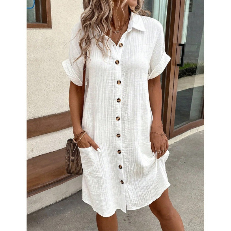 Corfu V-Neck Linen Shirt Dress