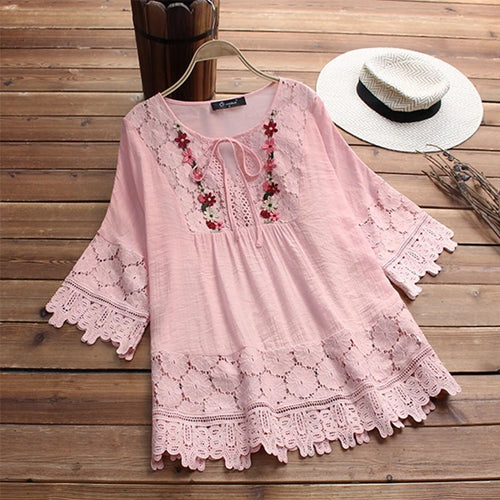 Mayfair 3/4 Sleeve Patchwork Blouse