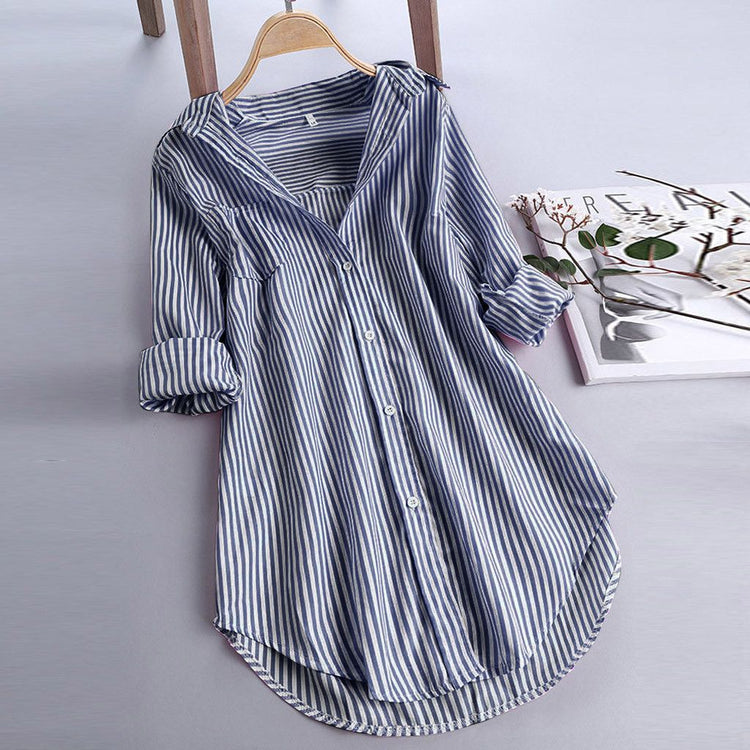 Côte Striped Loose Collar Shirt
