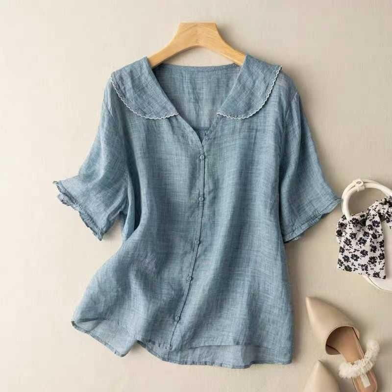 Prairie Doll-Collar Linen Blouse