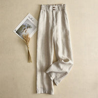 Aix Drape-Leg High-Waist Linen Pants