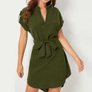 Bow-Tie Belted V-Neck Dress