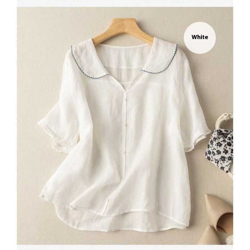 Prairie Doll-Collar Linen Blouse