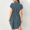 Bow-Tie Belted V-Neck Dress