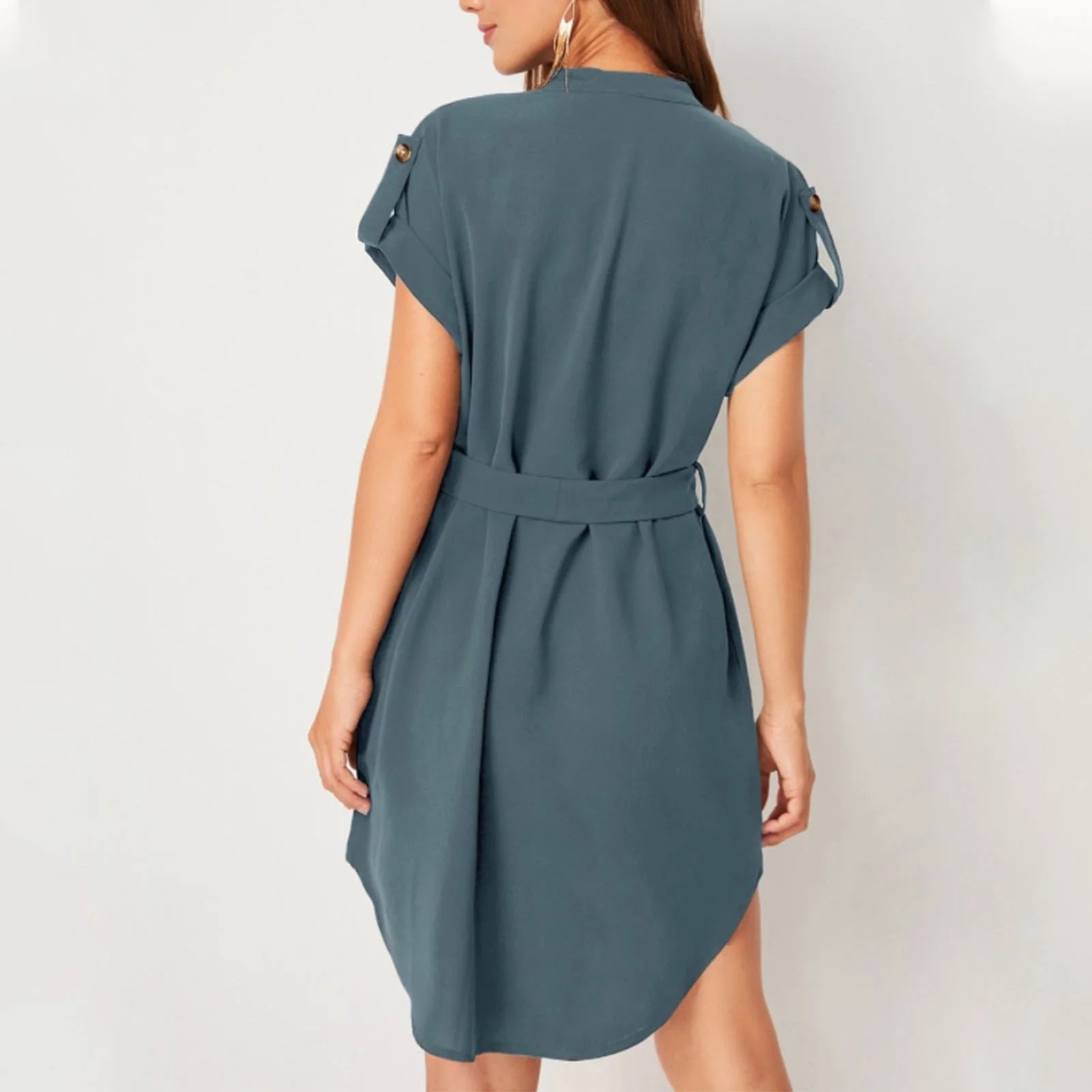 Bow-Tie Belted V-Neck Dress