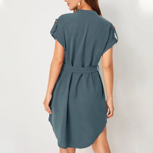 Bow-Tie Belted V-Neck Dress