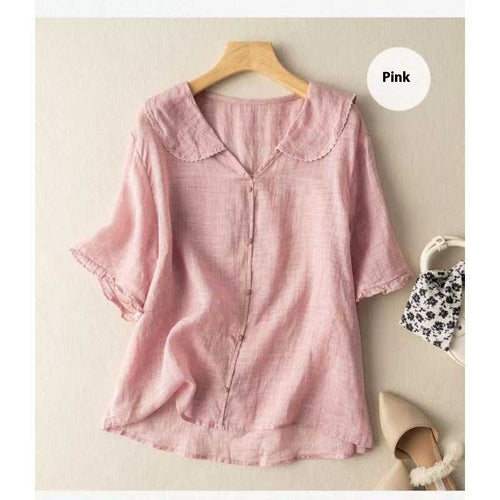 Prairie Doll-Collar Linen Blouse