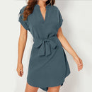 Bow-Tie Belted V-Neck Dress