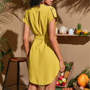 Bow-Tie Belted V-Neck Dress