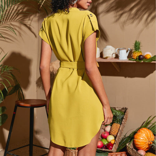 Bow-Tie Belted V-Neck Dress