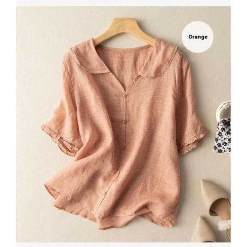 Prairie Doll-Collar Linen Blouse