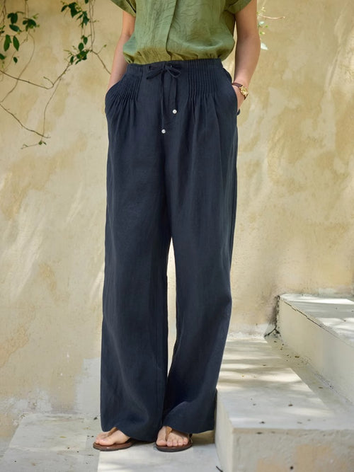 Harbor Drawstring Wide-Leg Linen Pants