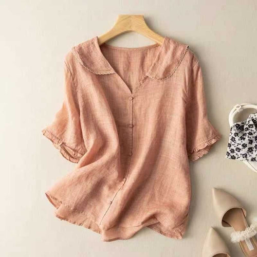 Prairie Doll-Collar Linen Blouse