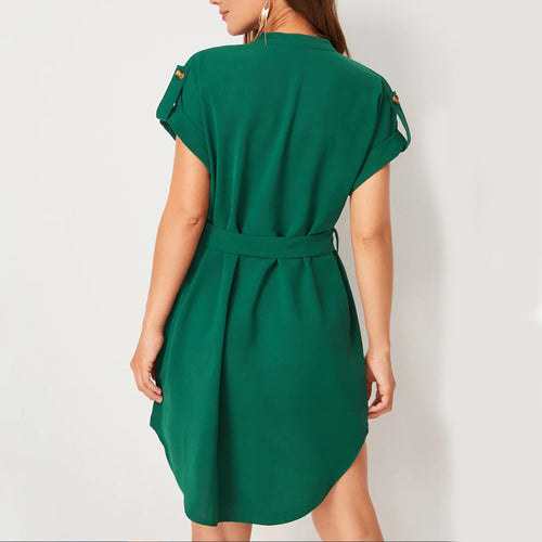 Bow-Tie Belted V-Neck Dress
