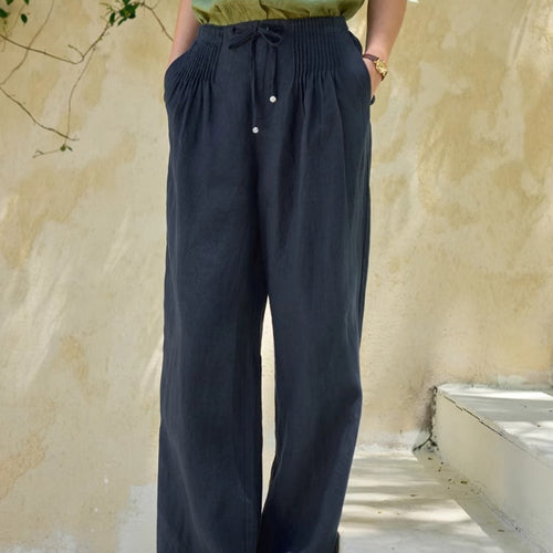 Harbor Drawstring Wide-Leg Linen Pants